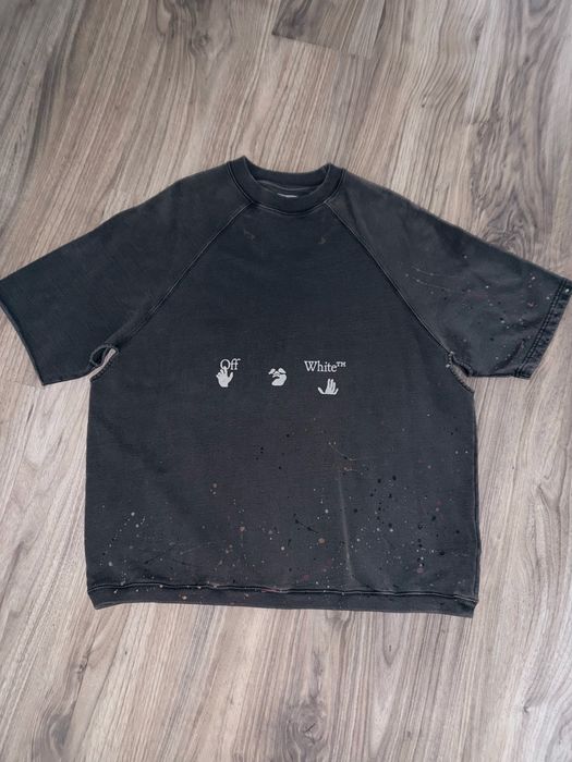 Off-White, Paint Drip SS Raglan Crewneck in Magnet, BNWT S