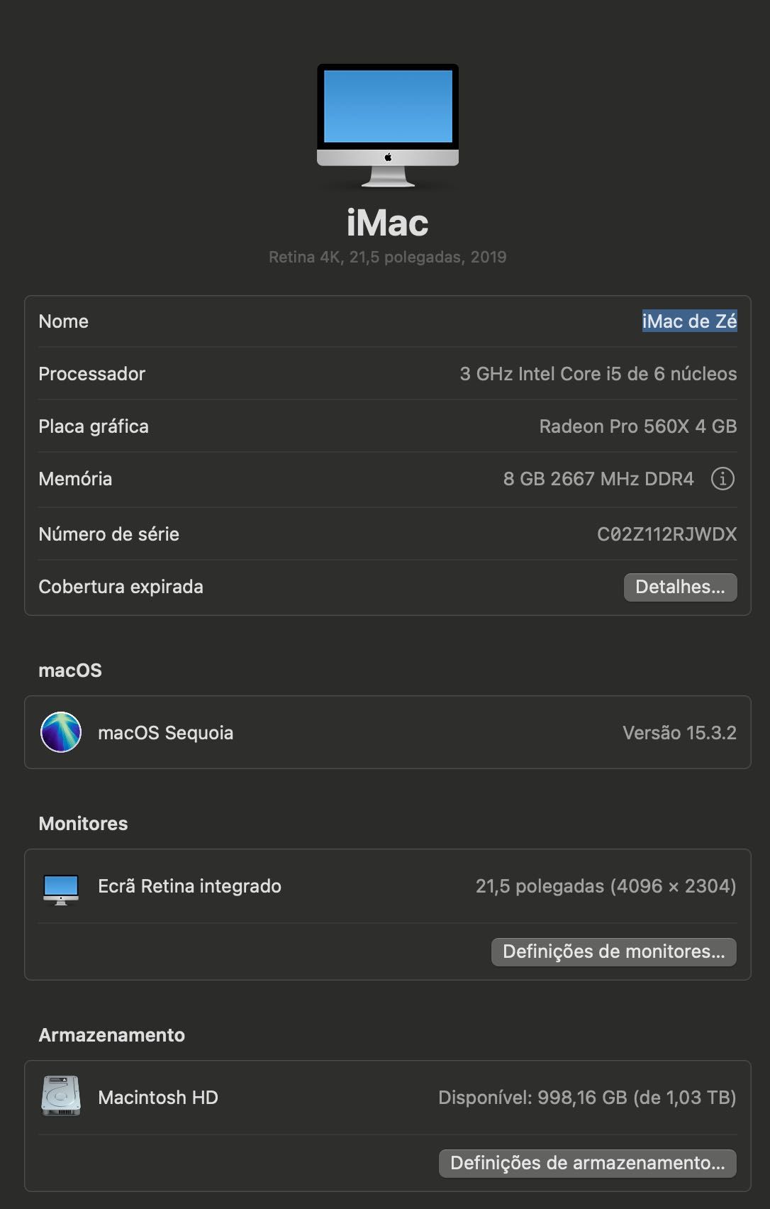 iMac Retina 4K 21,5" 2019 - 1TB - Defeito no Ecrã
