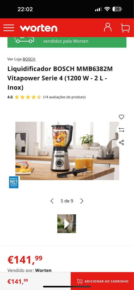 Liquidificador BOSCH MMB6382M Vitapower Serie 4 (1200 W - 2 L - Inox)