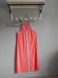 Długa, luźna, bawełniana, jaskrawa, cienka sukienka plażowa Papaya XL