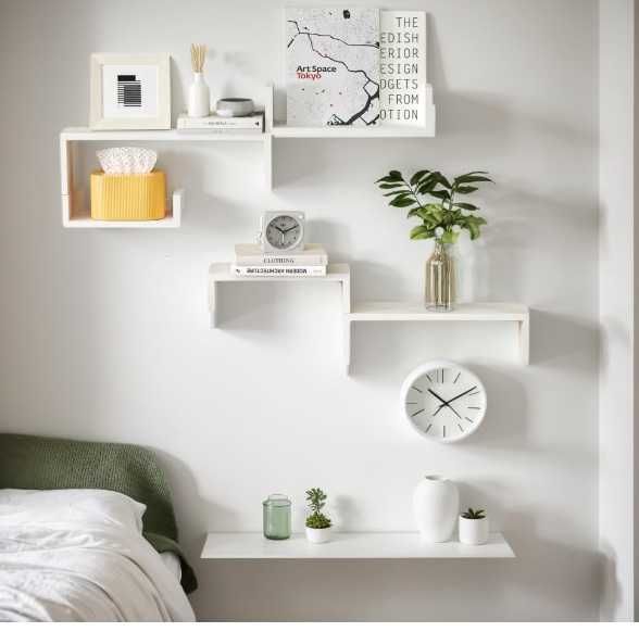 Regał ścienny, biały, 5 sztuk, 5 regałów, drewno