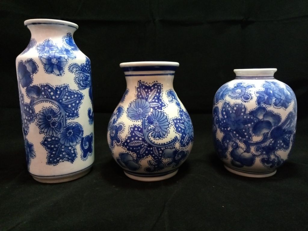 Conjunto 3 potes porcelana azul