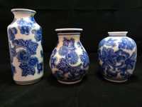 Conjunto 3 potes porcelana azul