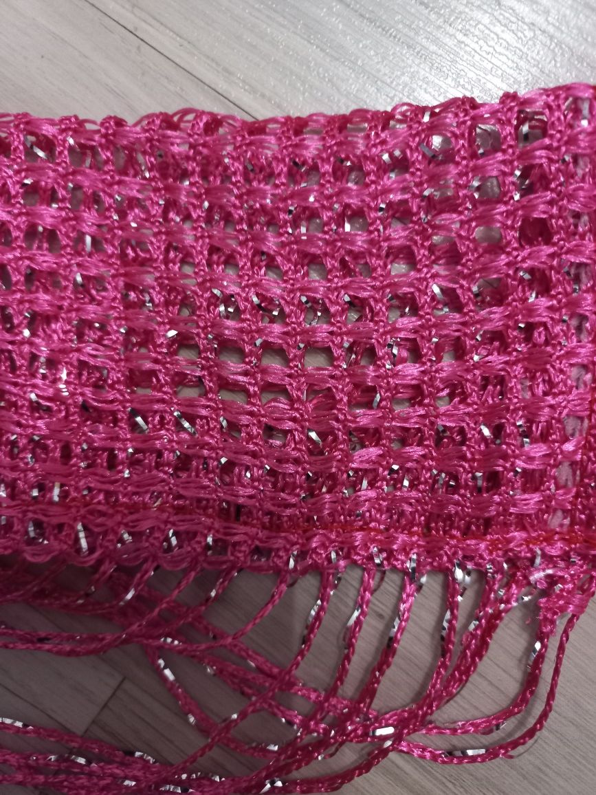 Zasłona makaron różowy z srebrną nicią 435x215 Nowe