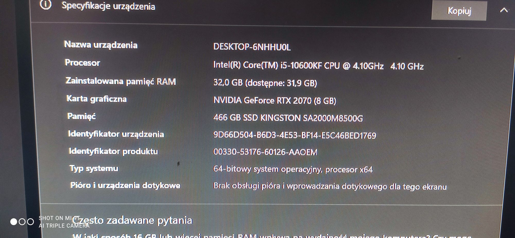 RTX 2070, i5 10th, 16gb ram, komputer gamingowy