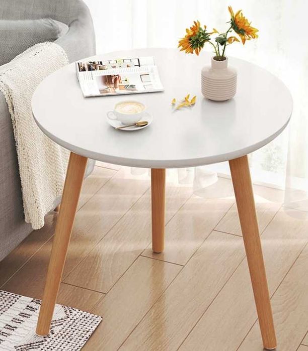 Stolik Kawowy Okrągły 40cm Drewniany Styl Skandynawski G610