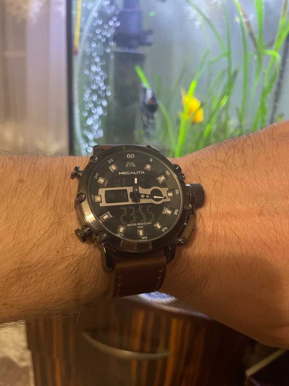 Чоловічий СТИЛЬНИЙ наручний годинник Megalith 8051M Brown-Black-Dark