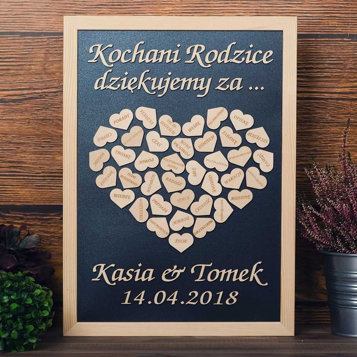 Podziękowania dla rodziców obraz serce  - DREWNIANE