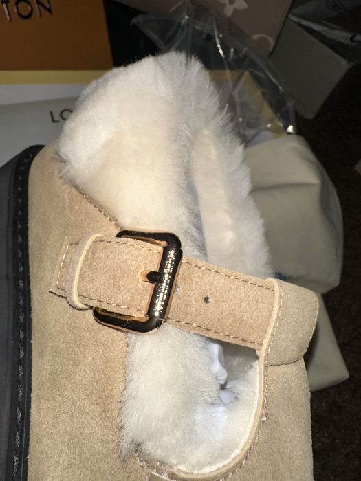 Мокасини louis балетки луи виттон з хутром бежеві замш тапки louis