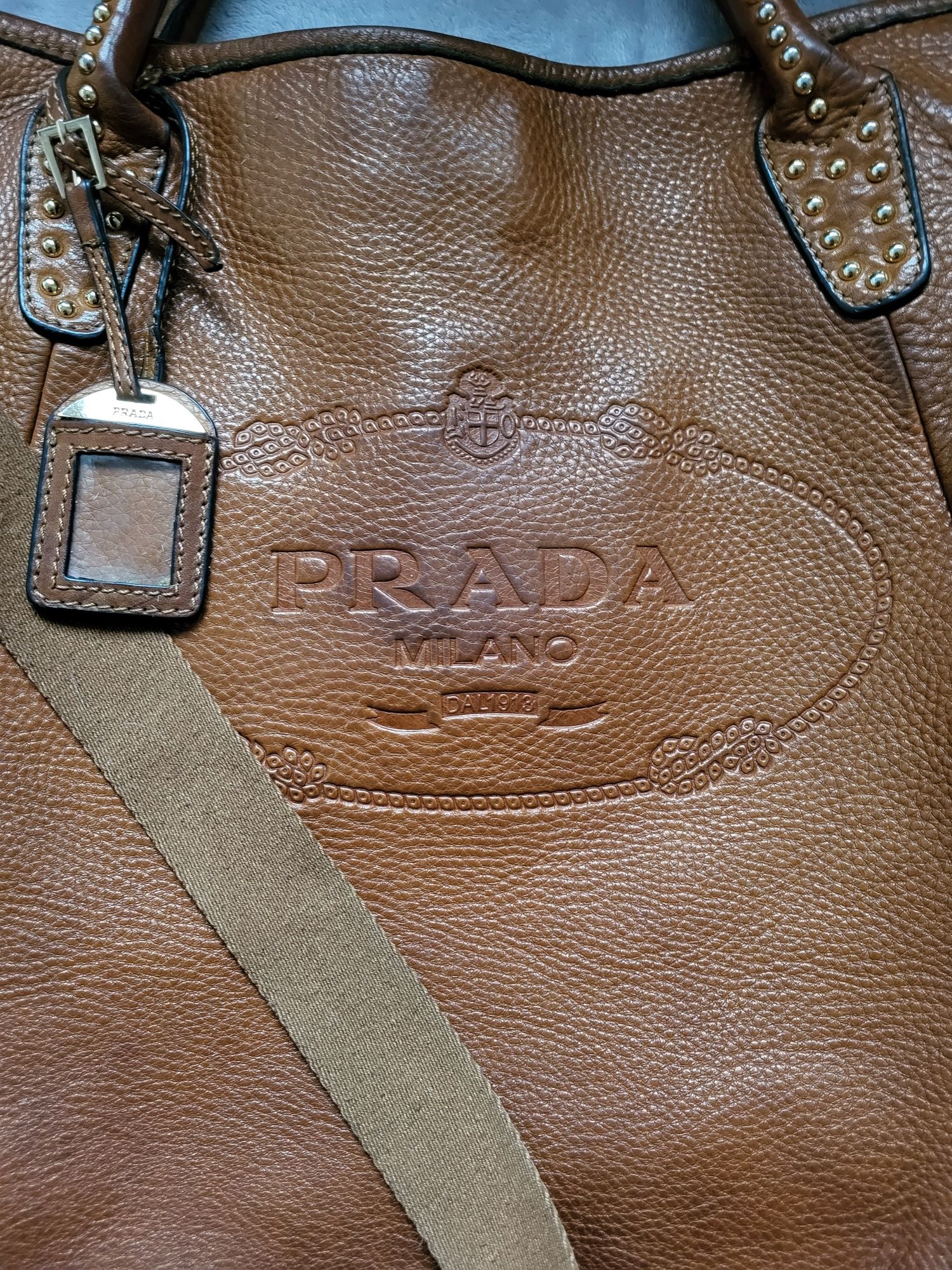 duzy shopper Prada z naturalnej skóry