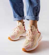 Beżowo-różowe materiałowe sneakersy 39