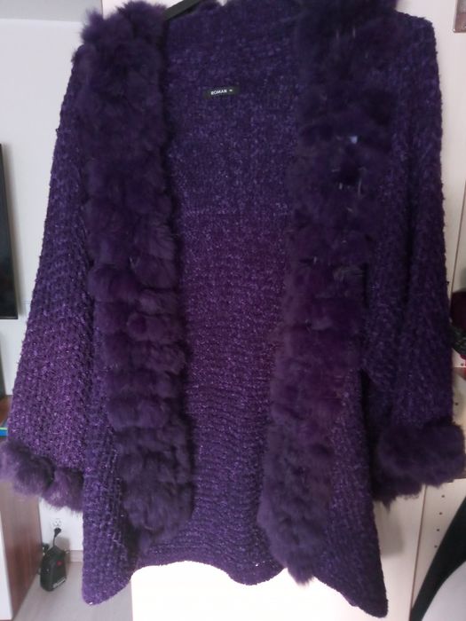 Kardigan narzutka sweter duży XL 2XL 3XL naturalne futro . Okazja