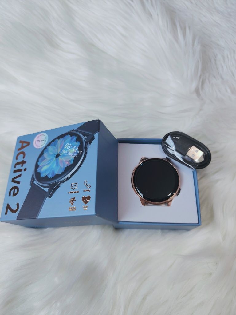 Nowy Smart Watch T2Pro z Okragla Tarcze Damski Zloty Pasek