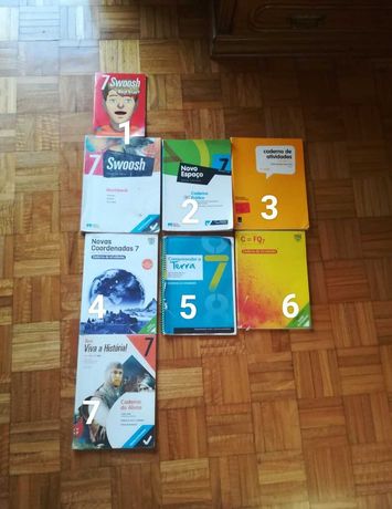 Cadernos de atividades 7 ano - Pt, Mat, FQ, Geo , Hist ,Ing, Ciencias