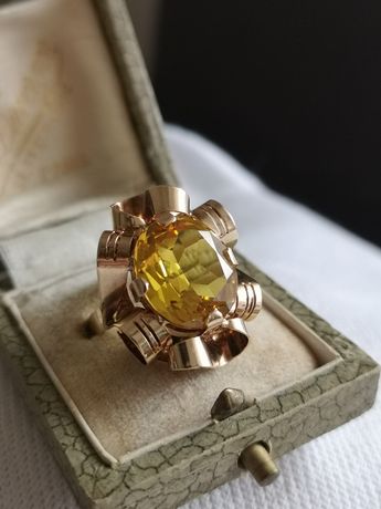 Vintage Prl śliczny złoty pierścionek staruszek próba 583 złoto