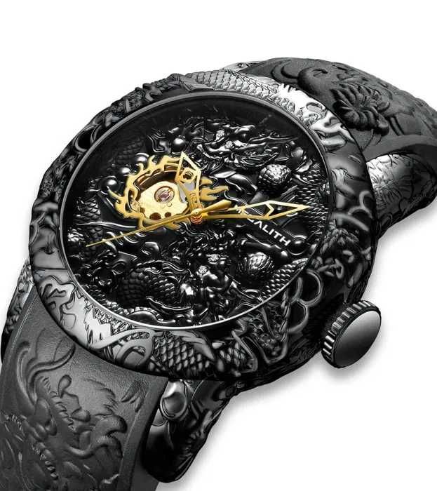 Часы с автоподзаводом Megalith Black-Gold Dragon Sculpture