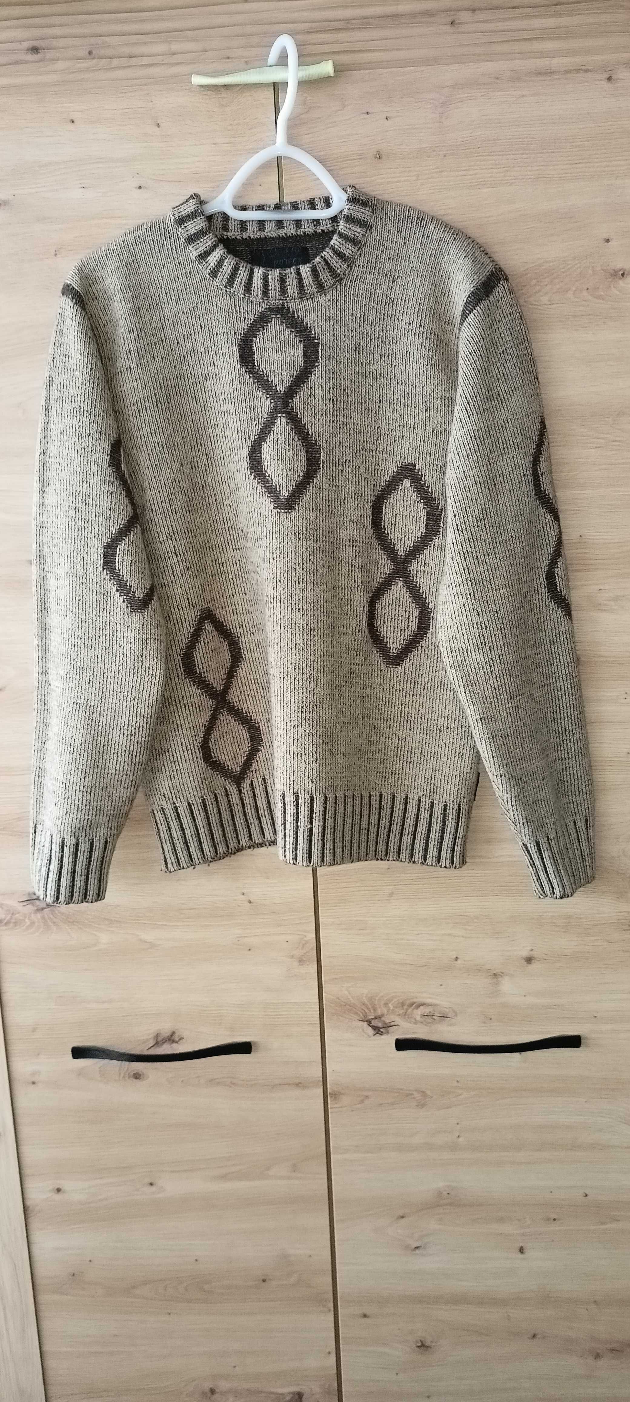 Beżowy Khaki Sweter Vintage 50% wełna