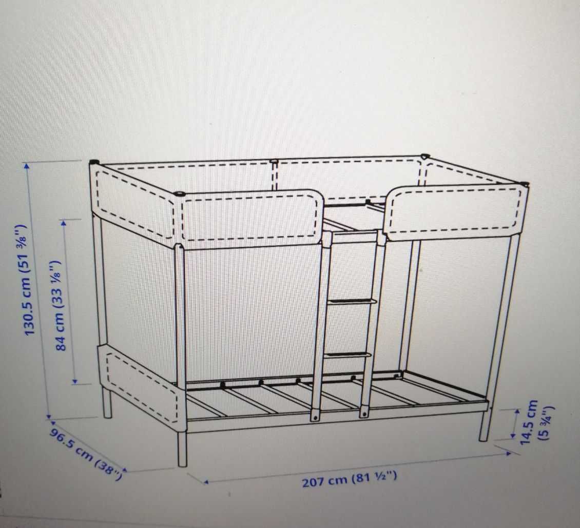 Łóżko piętrowe z materacami Ikea 90/200, ciemnoszare, Nowe