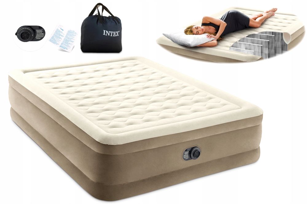 INTEX Materac Dmuchany Turystyczny Duży z Pompką 203x152x46 2 Osobowy