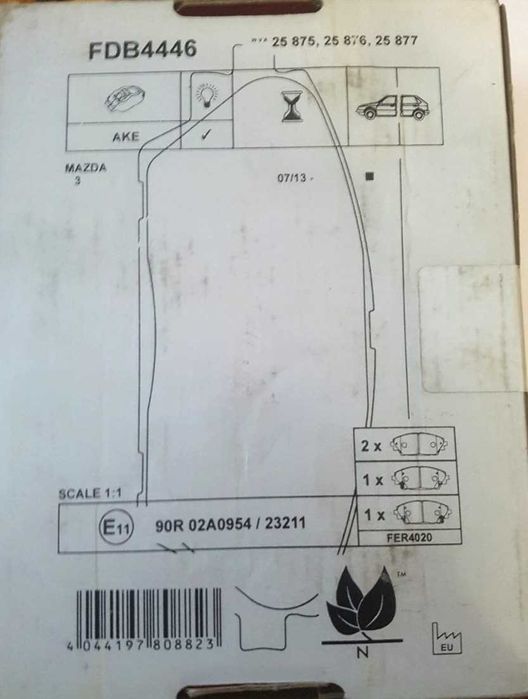 Тормозные колодки передние на Mazda 3 FERODO FDB 4446