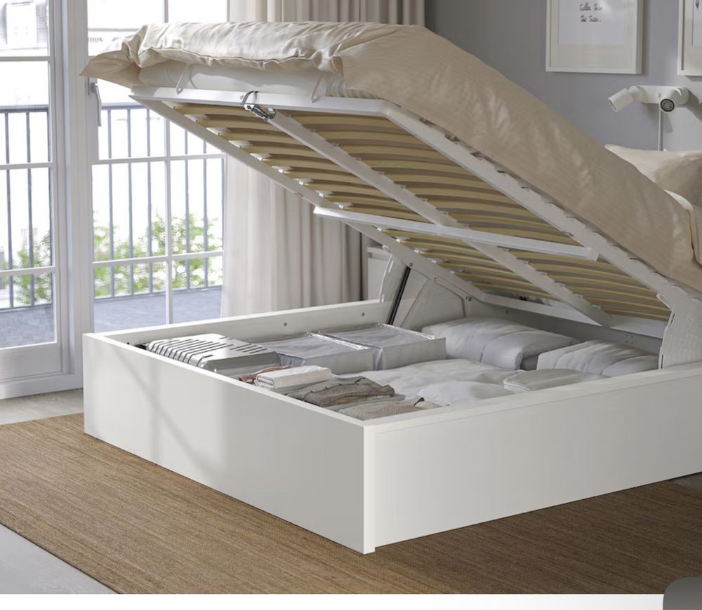 Estrutura cama Malm c/arrumação, branco, 160x200 cm