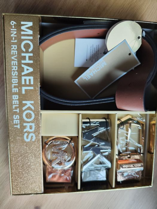 Pasek dwustronny michael kors beżowy trzy klamry uniwersalny rozmiar