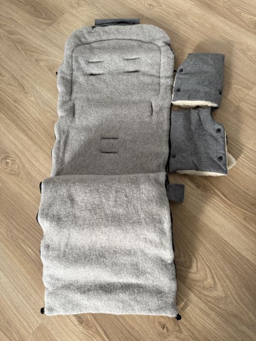 Śpiwór do wózka Zaffiro iGROW 2.0 Wełna Premium Melanż Szary + Mufka