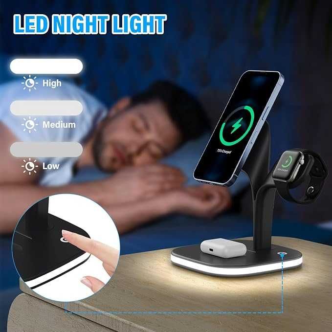 Stacja ładująca 5w1 Iphone iWatch iPod, lampka, magsafe, dodatkowe usb