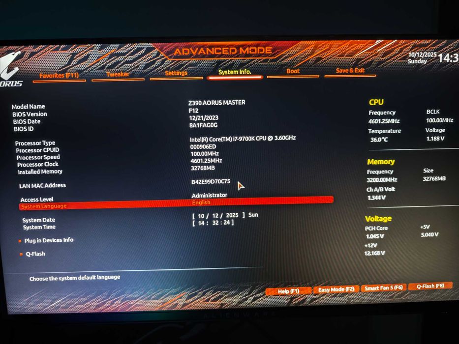 Komputer 9700k, 32GB DDR4, Z390 Aorus Master, 250GB SSD Windows 11 Pro
