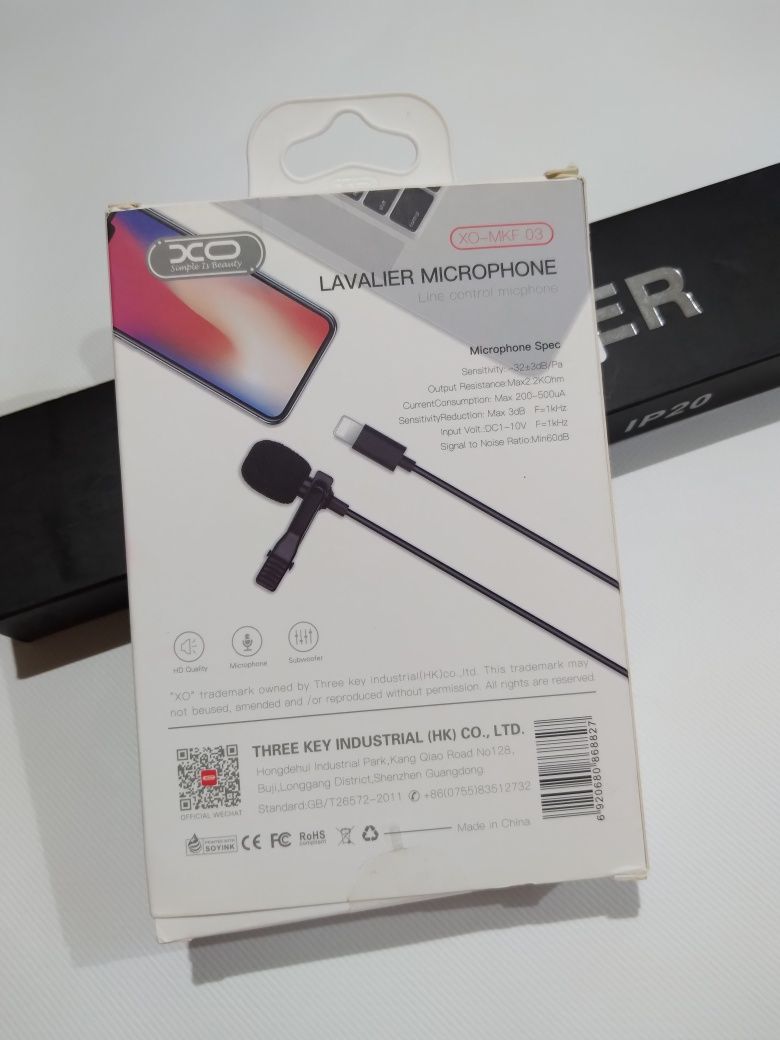 Петличний мікрофон XO MKF03 Lightning (2m) black