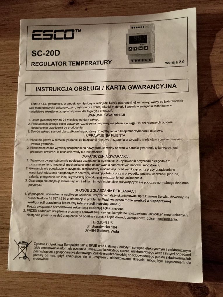 Sterownik regulator temperatury Esco SC-20D