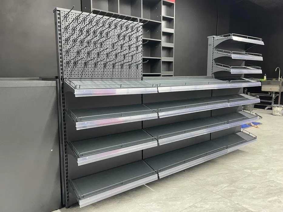 Торгові стелажі в магазин. Касові прилавки. Гачки. Торгове обладнання