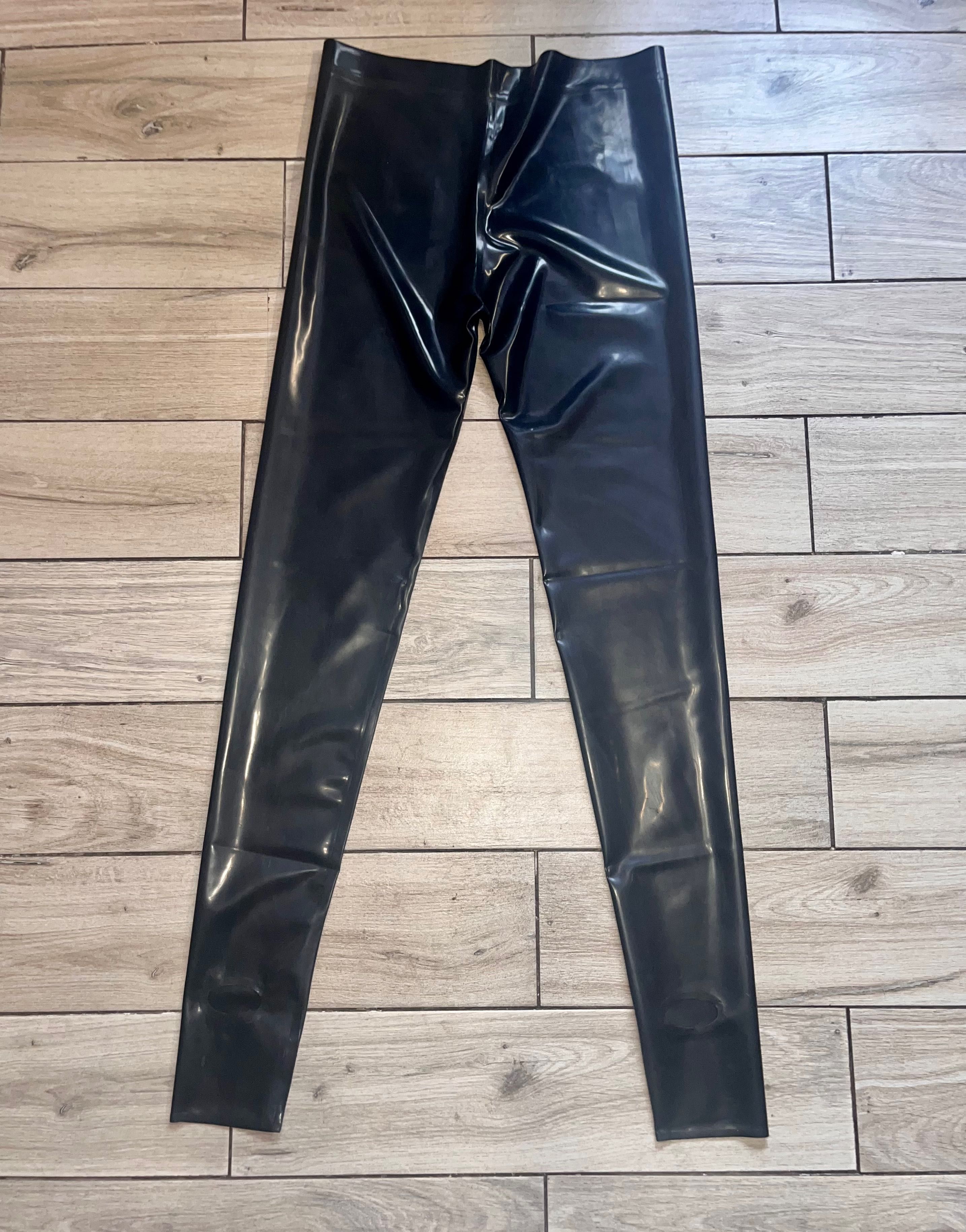 822/ Legginsy L spodnie lateks CHLOROWANY 0,4 mm paski stopy stirrups