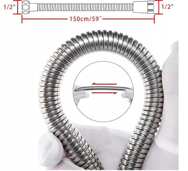 Wąż Prysznicowy Natryskowy Stal Nierdzewna Elastyczny 150cm