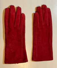 Czerwone rękawiczki damskie zamszowe rozmiar S