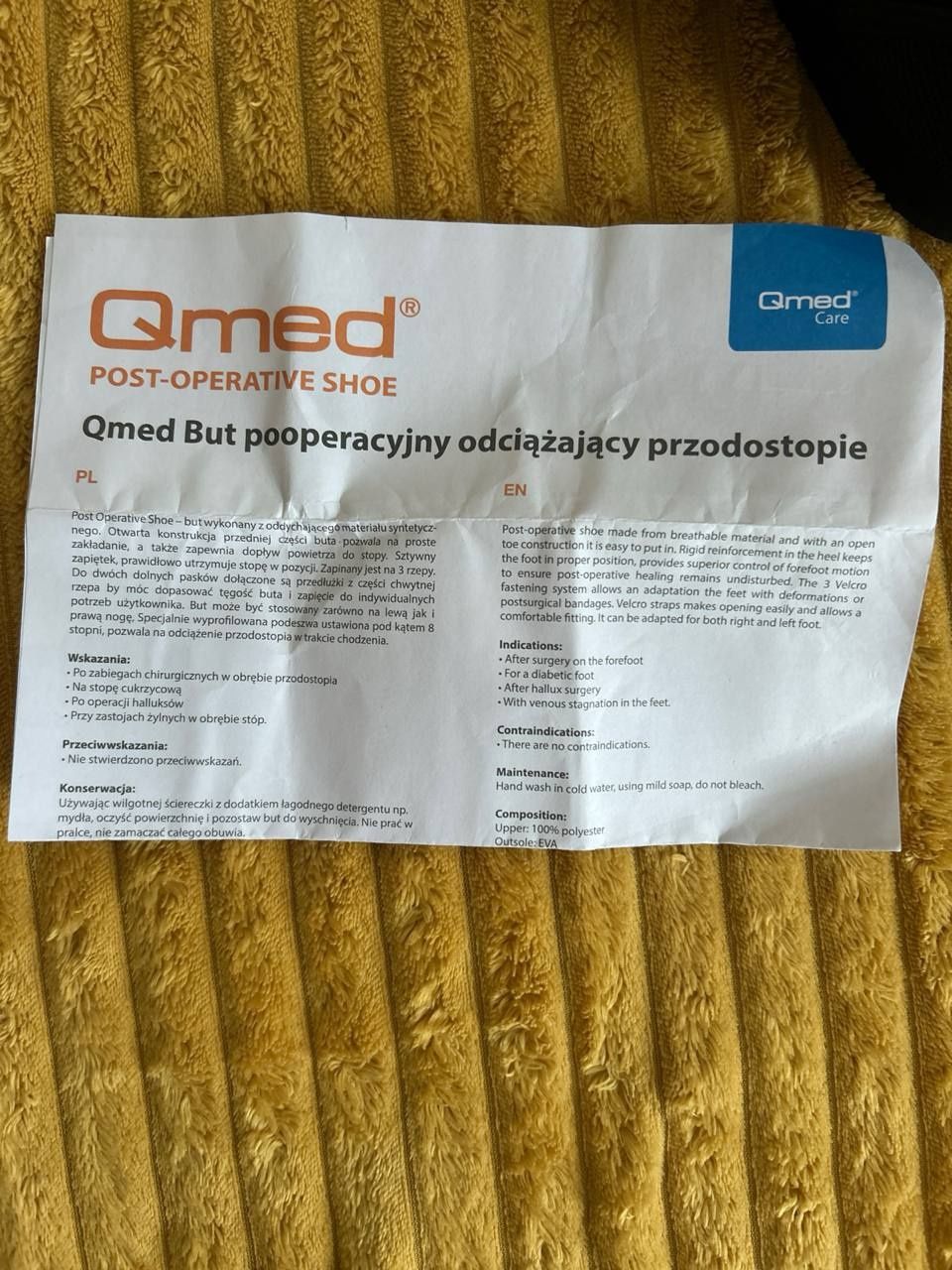 Qmed But ortopedyczny pooperacyjny odciążający przodostopie