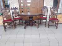 Rzeźbiony zestaw Stół owalny 4 krzesła