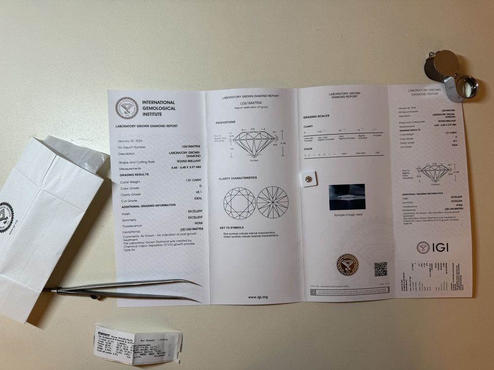 *OKAZJA Brylant/Diament CVD 1.01 ct VS1 D z certyfikatem, inwestycyjny