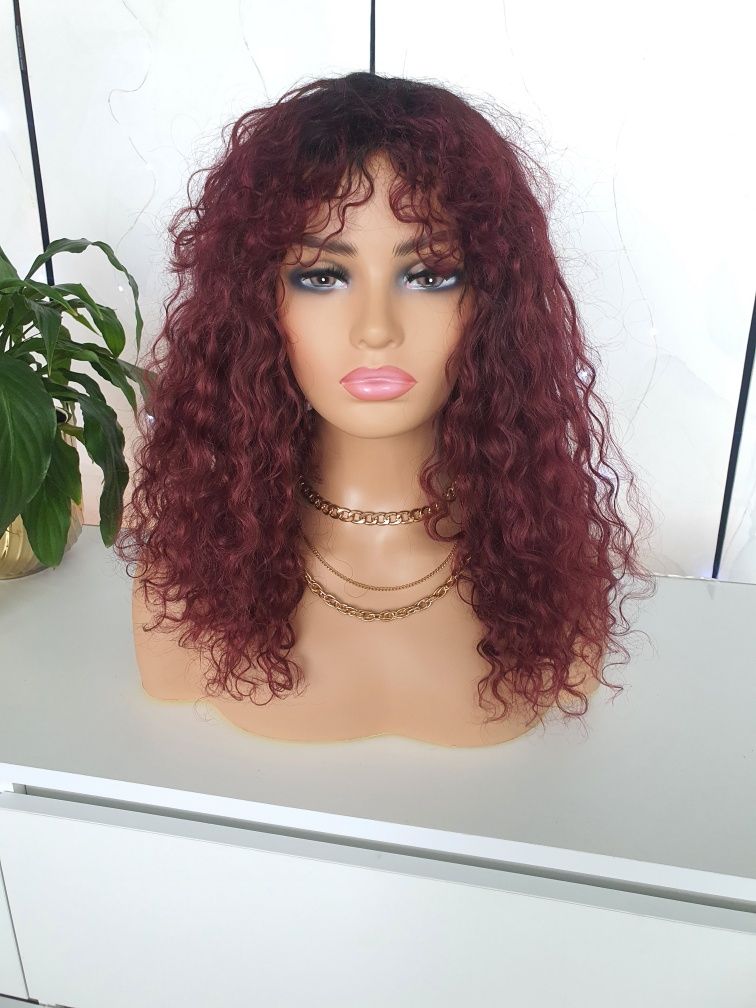 Peruka z włosów naturalnych loki loczki afroloki 45 cm grzywka