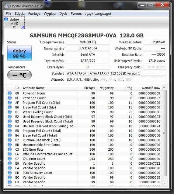 Dysk SSD .  wielkość 1,8.  128 GB samsung . rzadki model . polecam