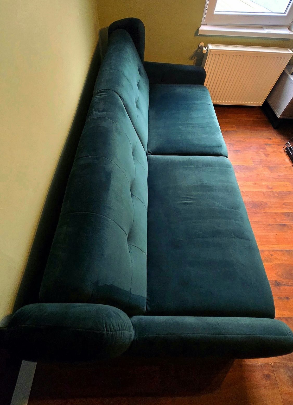 Sofa 3-osobowa z funkcją spania – welur butelkowa zieleń
