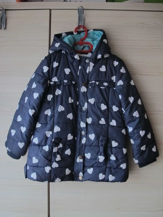 kurtka zimowa dziewczynka 116/122 granat serduszka 5.10.15 zima ciepła
