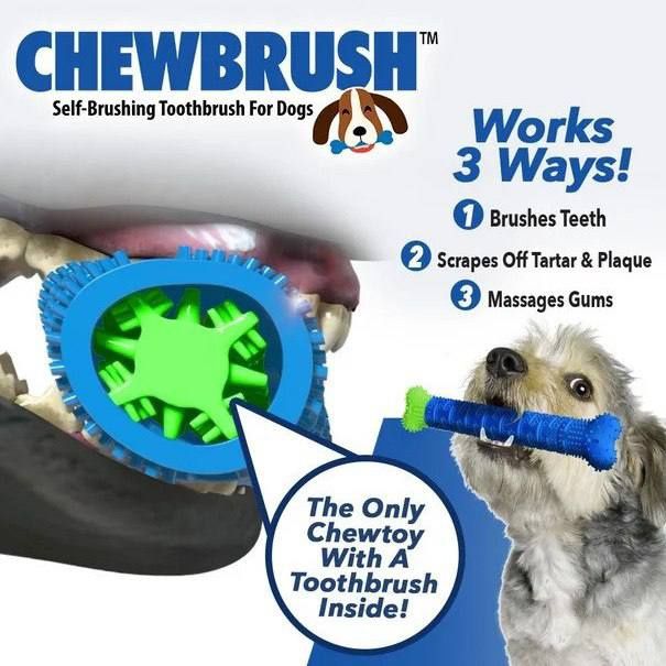 Комплект: Зубна щітка для собак ChewBrush рукавички для чищення тварин