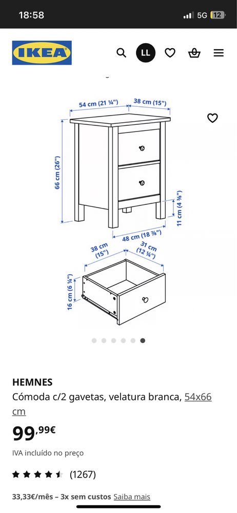 Mesa cabiceira HEMNES ikea