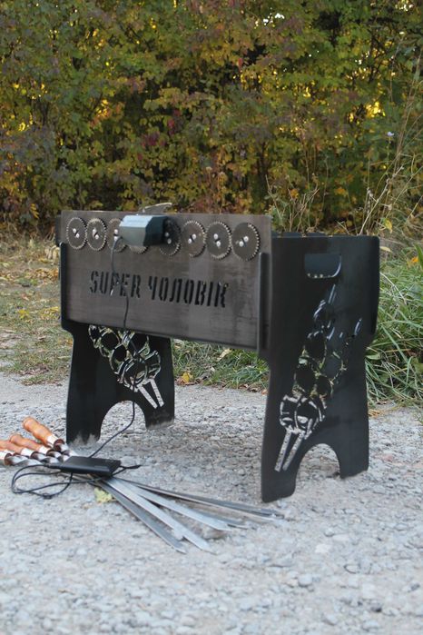 Мангал разборный автоматический на 12 шампуров с шашлычницей и мотором