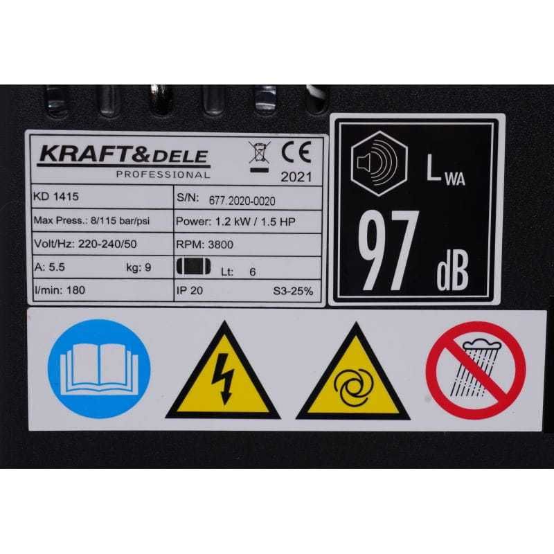 KRAFT&DELE Kompresor Bezolejowy 6l Sprężarka 1.5km 8bar 230v