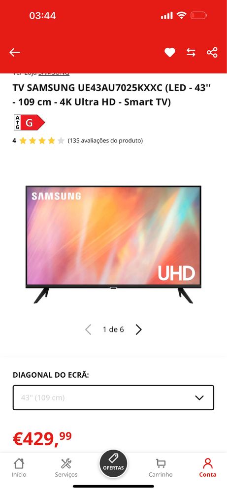 TV Samgung 43” 109cm 4k Ultra HD Smart TV - COM GARANTIA