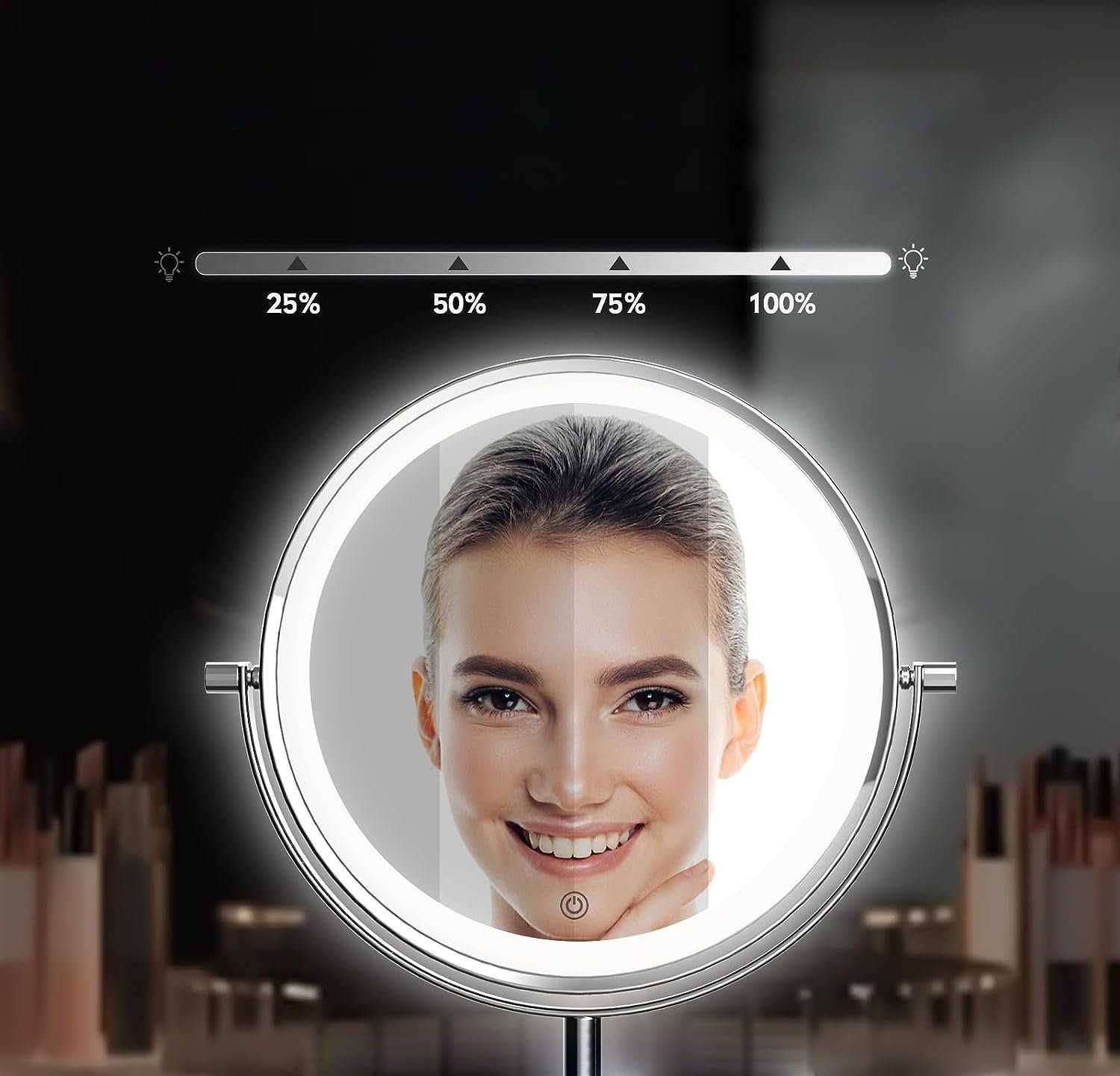 Lusterko do makijażu, LED, powiększające 1/10x, dwustronne