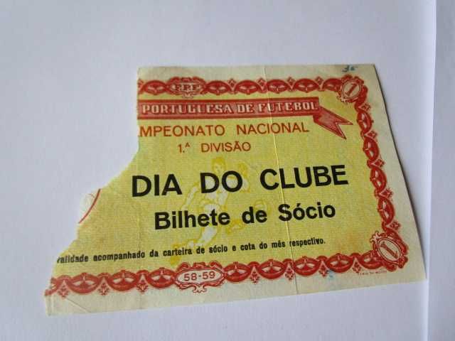 bilhete futebol  Benfica vs Sporting Campeonato Nacional 1958