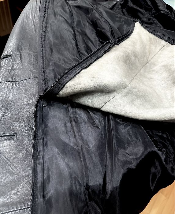 Czarna kurtka z naturalnej skóry z odpinanym ociepleniem-XL-3XL